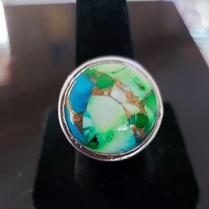 Green/Copper Turquoise Set In Sterling Silver